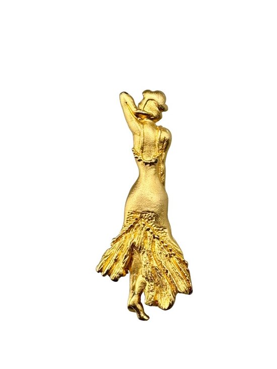 None Jewelry - Vintage Saloon Dancer Pin Back Gold Tone Figural Gibson Girl Burlesque 2"
